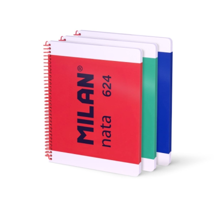 Milan Nata 624 Confezione da 3 Quaderni a Spirale Formato A4 Griglia 5mm - 80 Fogli da 95 g/m2 - Microperforati, 4 Fori - Colori Assortiti