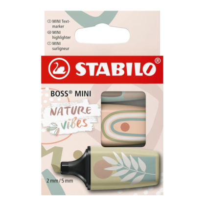 Stabilo Boss Mini Naturevibes Confezione da 3 pennarelli fluorescenti - Tratto tra 2 e 5 mm - Inchiostro a base d'acqua - Anti-seccatura - Colori verde fango, verde terra e beige