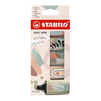 Stabilo Boss Mini Naturevibes Confezione da 5 pennarelli fluorescenti - Tratto tra 2 e 5 mm - Inchiostro a base d'acqua - Anti-seccatura - Verde fango, Verde terra, Terra di Siena, Beige e Grigio caldo