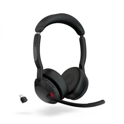 Jabra Evolve2 55 MS Auriculares Estero Link 380 con Microfono - Bluetooth - USB-C - Cancelacion de Ruido - Diadema Ajustable - Color Negro