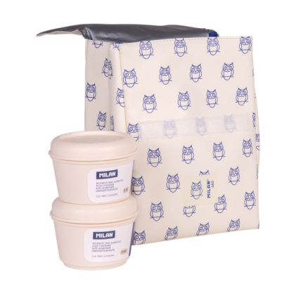 Borsa termica per alimenti Milan Collection 460 da 3,5 l - Include 2 contenitori per alimenti da 0,25 l - Interno isolato termicamente - Beige/Blu