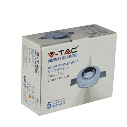 V-TAC Portafaretto LED da Incasso Rotondo GU10 e GU5.3 (MR16) Corpo in Gesso Bianco e Metallo Cromato