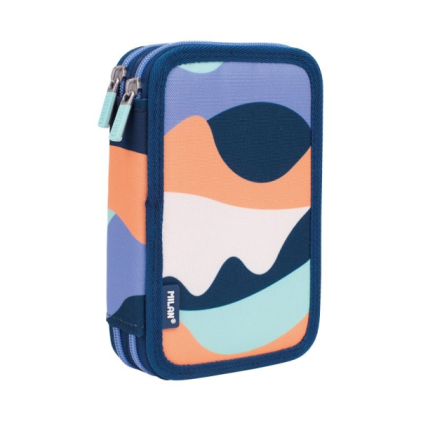 Astuccio portapenne Milan The Fun a 2 livelli con 2 gomme, temperino, matita, penna a capsula, righello, 12 matite colorate e 18 pennarelli