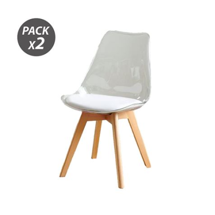 Muvip Confezione da 2 sedie di design D1000 - Gambe in legno massello - Cuscino imbottito sulla base - Bianco