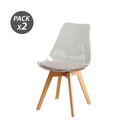 Muvip Confezione da 2 sedie di design D1000 - Gambe in legno massello - Cuscino imbottito sulla base - Bianco/Marrone