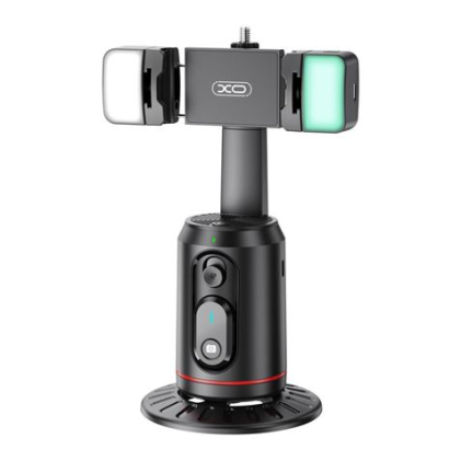 Supporto da tavolo per smartphone XO SS16LED - Tracciamento e riconoscimento facciale - Motorizzato a 360&ordm; - Illuminazione a LED - Controllo gestuale - Bluetooth - Nero
