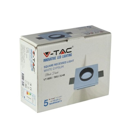 V-TAC Portafaretto LED da Incasso Quadrato GU10 e GU5.3 (MR16) Corpo in Gesso Bianco e Metallo Nero