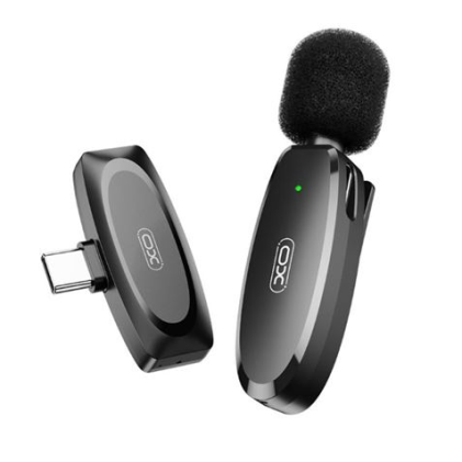 Microfono Lavalier wireless XO MKF08A - Connettore di tipo C - Durata della batteria fino a 6 ore - Portata di 10 metri - Nero