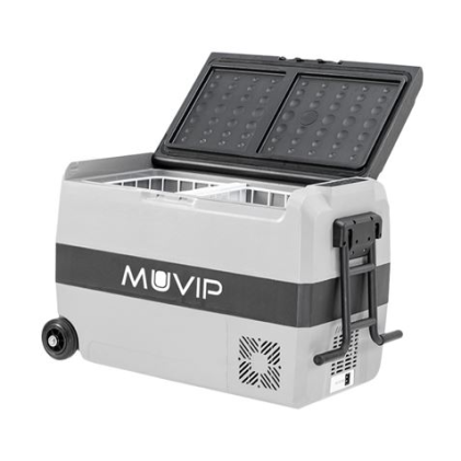 Frigorifero portatile con compressore Muvip da 44 litri - Temperatura tra -20º/+20º - 80 W - Doppia zona - Maniglie per il trasporto e maniglia di trazione - Ruote - Compressore silenzioso - Grigio