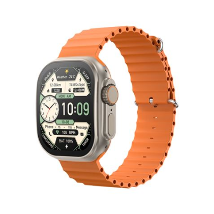 XO M11 Ultra Smartwatch Schermo Quadrato Curvo da 2,01" - Chiamate BT - NFC - Multisport - Monitor della Pressione Arteriosa, Cardiofrequenzimetro e Controllo dell'Ossigeno - Caricabatterie Magnetico - Colore Arancione