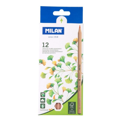 Confezione da 12 matite colorate esagonali Milan - Mina da 2,9 mm - Antirottura - Legno certificato FSC - Colori assortiti
