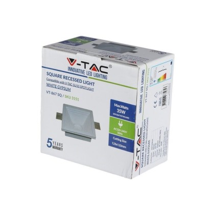 V-TAC Portafaretto LED da Incasso Quadrato GU10 e GU5.3 (MR16) Corpo in Gesso Bianco