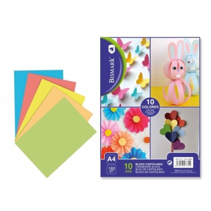 Bismark Confezione da 10 fogli di cartoncino 180 g/m&sup2; - Formato A4 - Colori assortiti