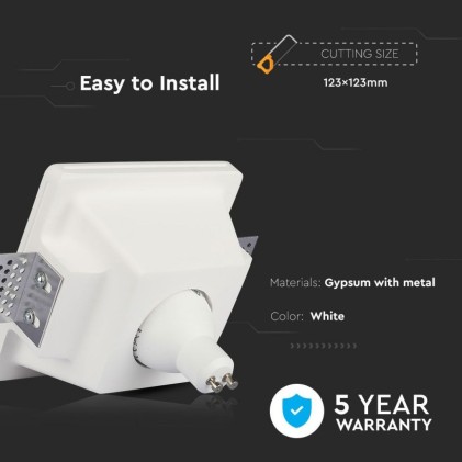 V-TAC Portafaretto LED da Incasso Rotondo GU10 e GU5.3 (MR16) Corpo in Gesso Bianco