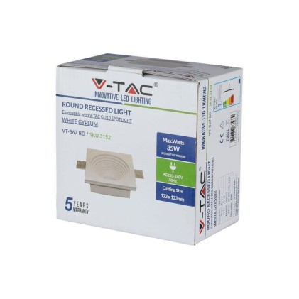 V-TAC Portafaretto LED da Incasso Rotondo GU10 e GU5.3 (MR16) Corpo in Gesso Bianco