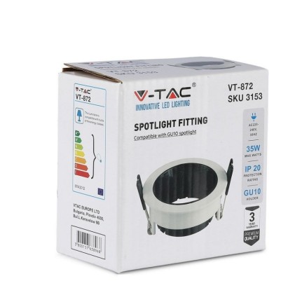 V-TAC Portafaretto LED da Incasso GU10 Rotondo Colore Bianco con Supporto Orientabile Nero