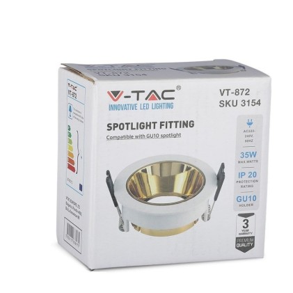 V-TAC Portafaretto LED da Incasso GU10 Rotondo Colore Bianco con Supporto Orientabile Oro