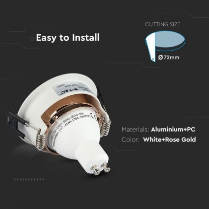 V-TAC Portafaretto LED da Incasso GU10 Rotondo Colore Bianco con Supporto Orientabile Oro Rosa