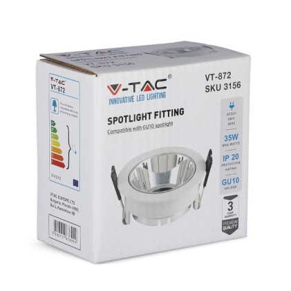 V-TAC Portafaretto LED da Incasso GU10 Rotondo Colore Bianco con Supporto Orientabile Cromato