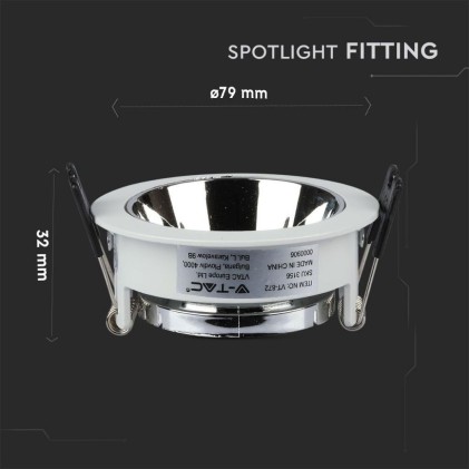 V-TAC Portafaretto LED da Incasso GU10 Rotondo Colore Bianco con Supporto Orientabile Cromato