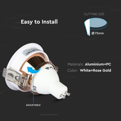 V-TAC Portafaretto LED da Incasso GU10 Rotondo Colore Bianco con Interno Oro Rosa