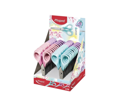 Forbici scolastiche Maped Sensoft a punta tonda da 13 cm - Lame in acciaio inossidabile - Impugnatura simmetrica in plastica - Colori pastello assortiti