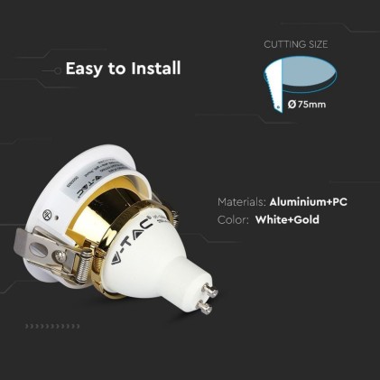 V-TAC Portafaretto LED da Incasso GU10 Rotondo Orientabile con Foro Ovale Colore Bianco con Interno Oro