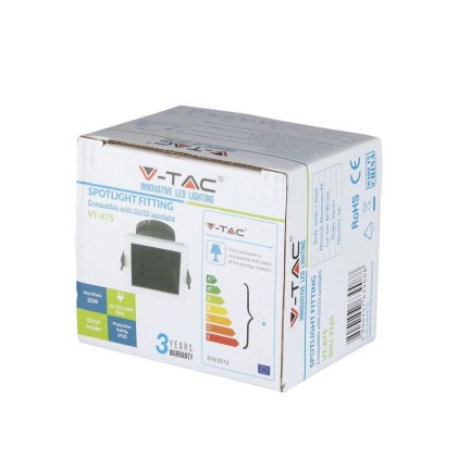 V-TAC Portafaretto LED da Incasso GU10 Quadrato Colore Bianco con Supporto Inclinato Nero