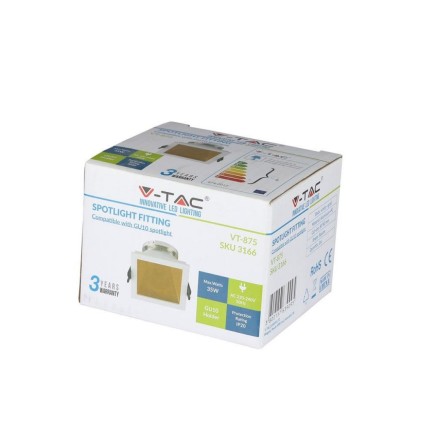 V-TAC Portafaretto LED da Incasso GU10 Quadrato Colore Bianco con Supporto Inclinato Oro