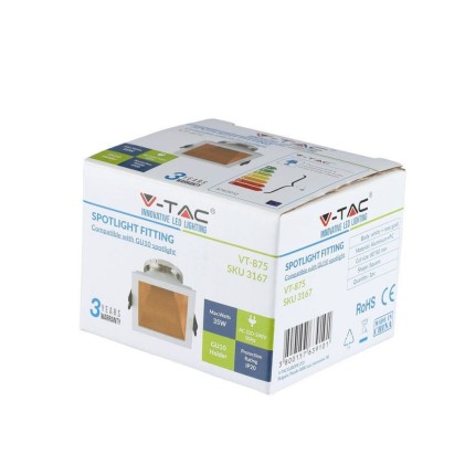 V-TAC Portafaretto LED da Incasso GU10 Quadrato Colore Bianco con Supporto Inclinato Oro Rosa