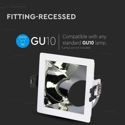 V-TAC Portafaretto LED da Incasso GU10 Quadrato Colore Bianco con Supporto Inclinato Cromato