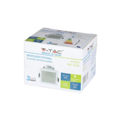 V-TAC Portafaretto LED da Incasso GU10 Quadrato Colore Bianco con Supporto Inclinato Cromato