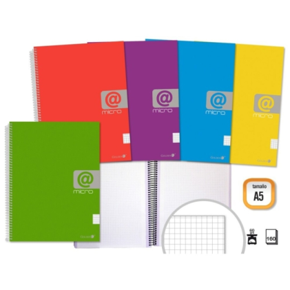 Quaderno a spirale dorato A5, 160 fogli, griglia da 60 g/m&sup2;, fogli microperforati con 4 fori e 4 fasce colorate, copertina a righe resistente, colori assortiti