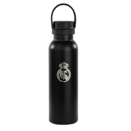 Safta Real Madrid Away Kit 24/25 Borraccia Riutilizzabile 600ml - Doppia Parete con Isolamento - Base in Silicone - Mantiene la Temperatura 12h Caldo / 24h Caldo - 25x7,3x7,3cm - Nero