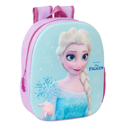 Zaino Safta Frozen 3D - Cinghia da polso - Porta bottiglia laterale - 27x33x10 cm - Rosa/Blu