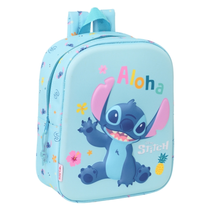 Zaino per bambini Safta Stitch 3D - Manico - Scomparto principale con cerniera - 22x27x10 cm - Blu