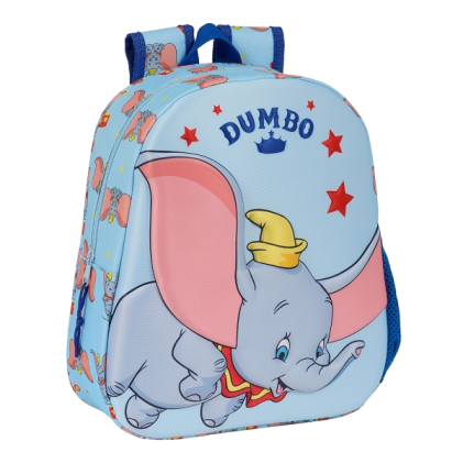 Zaino Safta Dumbo 3D - Cinghia da polso - Porta bottiglia laterale - 27x33x10 cm - Azzurro