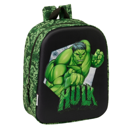 Zaino Safta Hulk 3D per la cameretta dei bambini - Cinghia da polso - Scomparto principale con cerniera - 22x27x10 cm - Nero/Verde