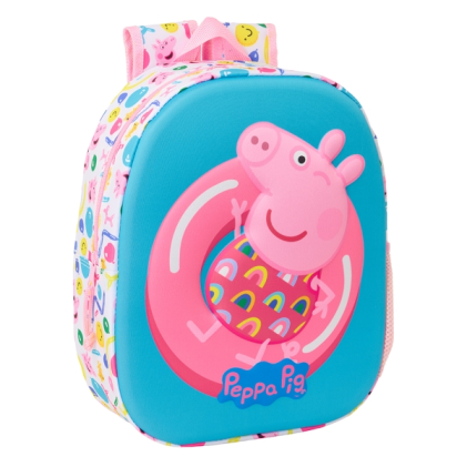 Zaino Safta Peppa Pig 3D - Cinghia da polso - Porta bottiglia laterale - 27x33x10 cm - Blu/Rosa