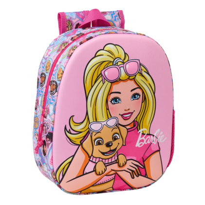 Zaino Safta Barbie 3D - Manico - Portabottiglie laterale - 27x33x10cm - Rosa