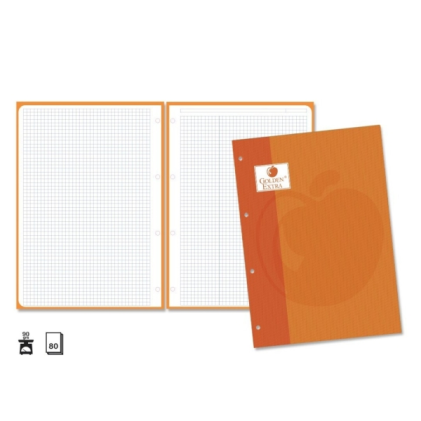 Ricarica Golden Extra da 80 fogli, 90 g/m&sup2;, griglia 4x4 - formato A4 - 4 fori e fascia arancione