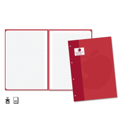 Ricarica Golden Extra da 80 fogli, 90 g/m&sup2;, griglia 4x4 - Formato A4 - 4 fori e fascia rossa