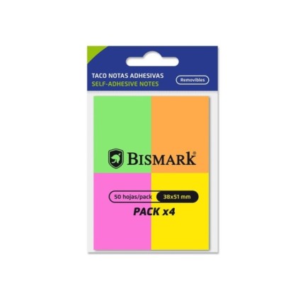 Bismark Confezione da 4 blocchi da 50 foglietti adesivi 38x51 mm - 4 colori neon