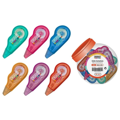 Espositore Ingraf Mini Mediterranean con 48 mini nastri correttori 5 mm x 5 m - Aderenza perfetta alla carta - Colori assortiti