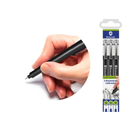 Bismark Confezione da 3 pennarelli calibrati 0,2, 0,4, 0,8 mm - Nero