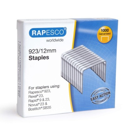 Confezione da 1000 punti metallici Rapesco 923/12 - Filo zincato rinforzato - Gambo da 12 mm