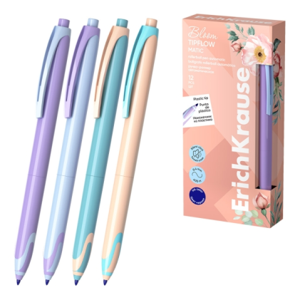 Penna a sfera retrattile Erichkrause Bloom TipFlow Matic Pastel - Punta a sfera da 0,5 mm - Larghezza tratto 0,4 mm - Inchiostro blu - Corpo color pastello