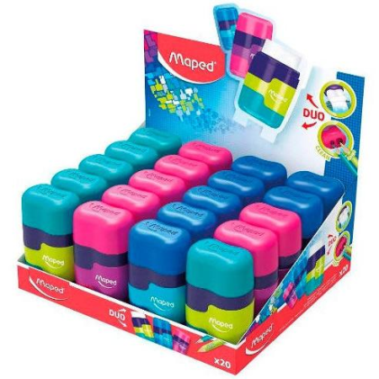 Temperamatite Maped Connect Duo a 2 fori con gomma - Serbatoio di grande capacit&agrave; - Forma ergonomica - Colori assortiti