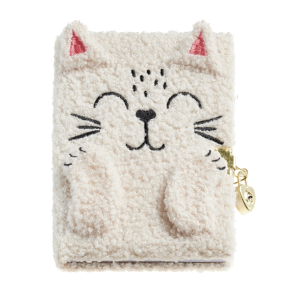 Diario segreto Back2Fun di Miquel Rius, gatto di peluche - 80 fogli a righe di carta da 80 g/m² - Chiusura a chiave