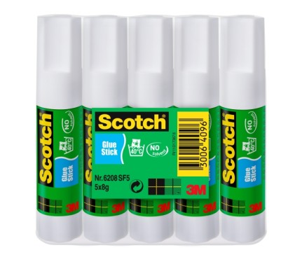 Scotch Confezione da 5 stick di colla, adesivo solido - 8 g per unit&agrave; - Trasparente